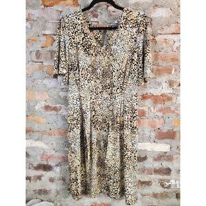 Sharagano Leopard Print Dress Womens Sz 4 Midi Loose Animal i